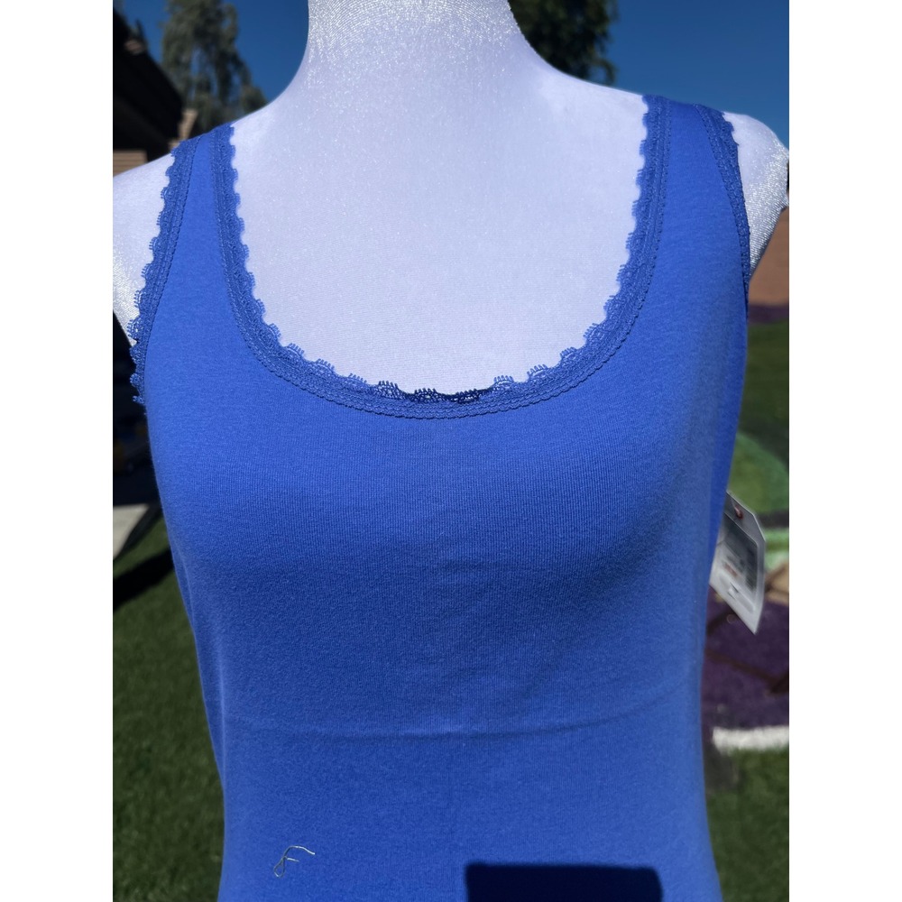 St. Johns Bay Womens Blue Lace Trim Cotton Tank Top Medium NWT